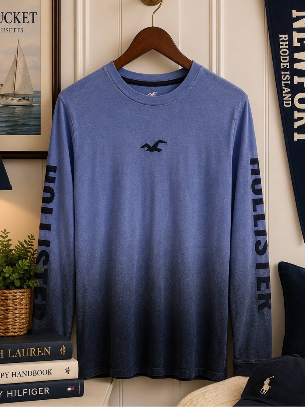 #73 Hollister Blue and Black Long Sleeve Tee